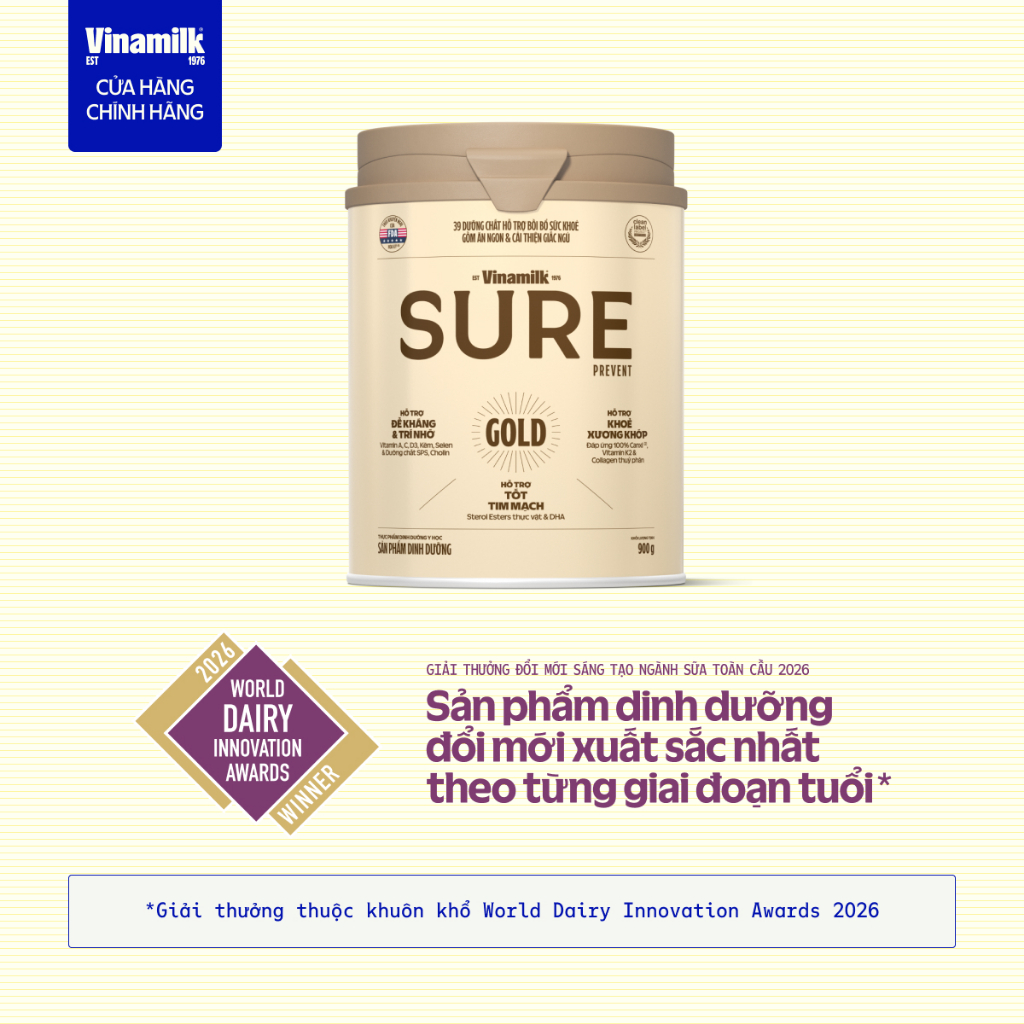Sữa bột cho người lớn tuổi Vinamilk Sure Prevent 900g (Hộp thiếc) - bổ sung dinh dưỡng và tăng sức đề kháng