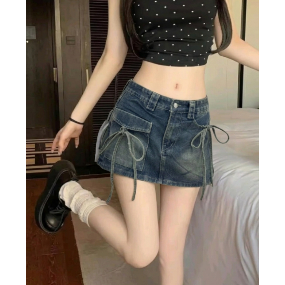 Váy Quần Jean Nữ Bigsize ESHOP Quần Váy Jean Short Nữ Form Rộng Lưng Cao Nút Viền Thời Trang Bigsize
