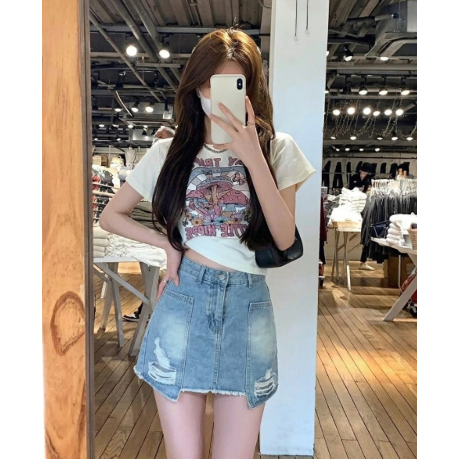 Váy Quần Jean Nữ Bigsize ESHOP Quần Váy Jean Short Nữ Form Rộng Lưng Cao Nút Viền Thời Trang Bigsize