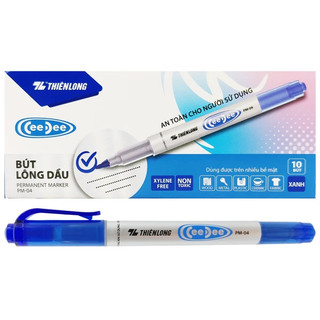 Sỉ 10 Bút Lông Dầu xanh 2 Đầu Thiên Long PM-04. Ngòi 0.4mm và 1mm, Bám dính tốt trên nhiều bề mặt