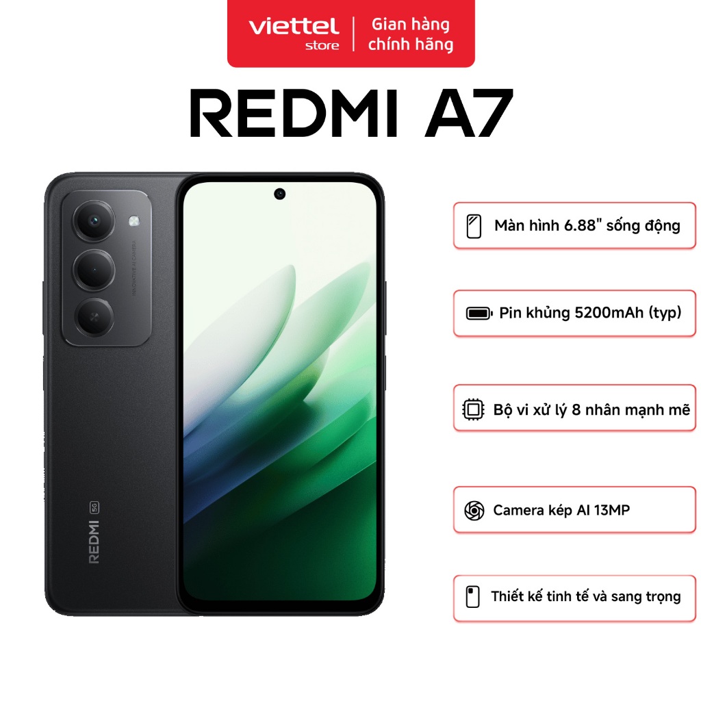 Điện thoại Xiaomi Redmi A7 3G + 64GB | Màn hình 6.88" HD+ | Unisoc T7250 8 nhân | Pin 5200 mAh | BigBuy360 - bigbuy360.vn