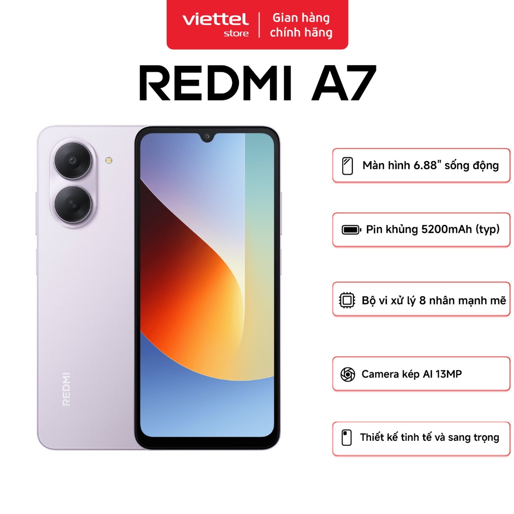 Điện thoại Xiaomi Redmi A7 3G + 64GB | Màn hình 6.88" HD+ | Unisoc T7250 8 nhân | Pin 5200 mAh | BigBuy360 - bigbuy360.vn