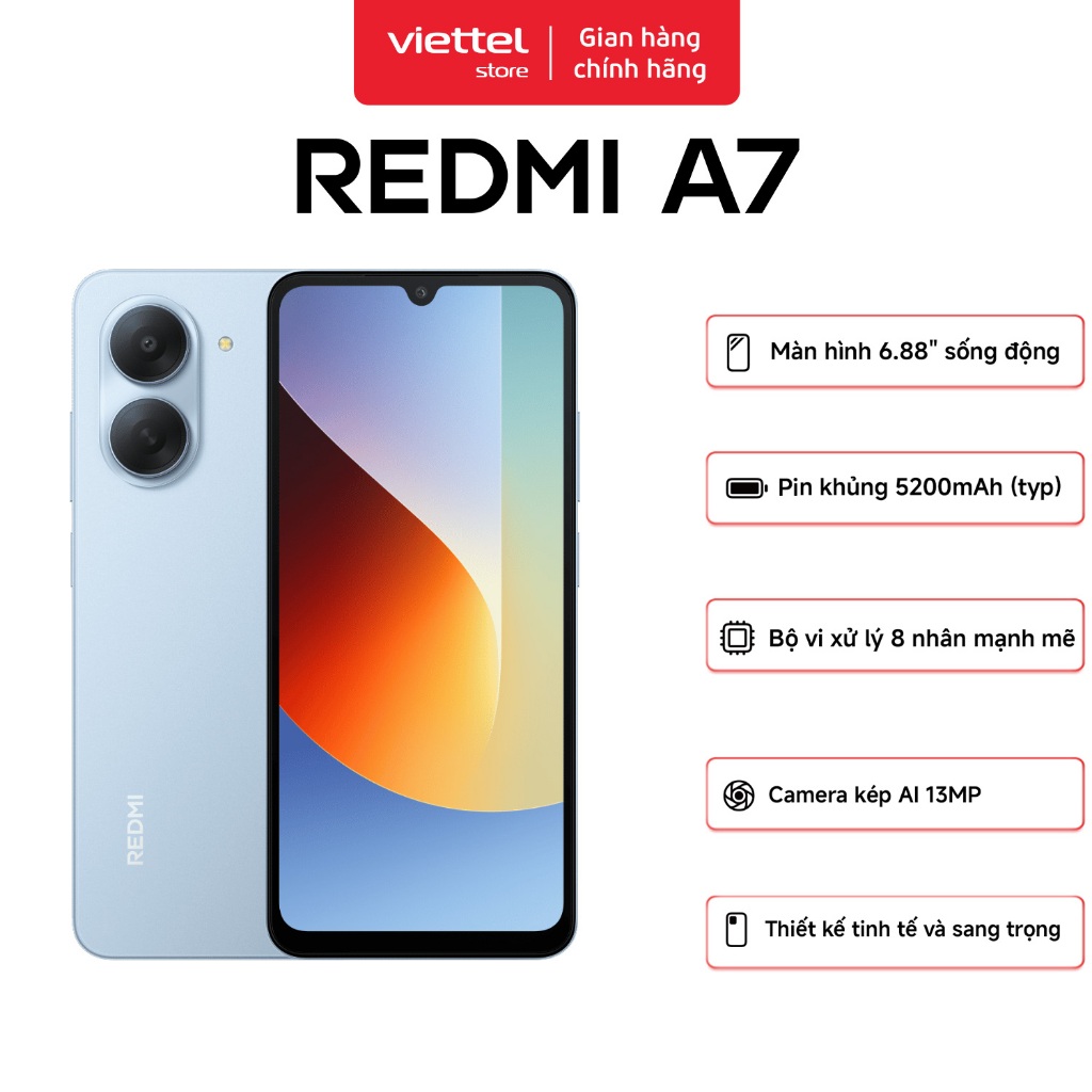 Điện thoại Xiaomi Redmi A7 3G + 64GB | Màn hình 6.88" HD+ | Unisoc T7250 8 nhân | Pin 5200 mAh | BigBuy360 - bigbuy360.vn