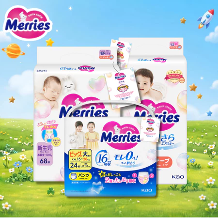 Tã Merries dán quần NB76/S62/M56/ M52/L44/XL38