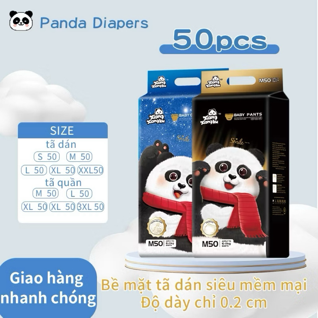 Giảm giá 50% Tã bỉm dán tã quần 50/100 miếng hình Gấu trúc, đủ size từ S đến 4XL, hàng xuất Nhật siêu thấm hút cho bé!!