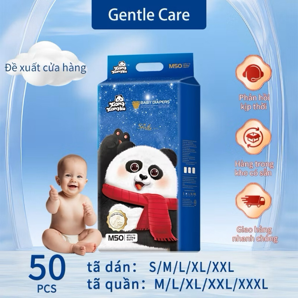 Giảm giá 50% Tã bỉm dán tã quần 50/100 miếng hình Gấu trúc, đủ size từ S đến 4XL, hàng xuất Nhật siêu thấm hút cho bé!!