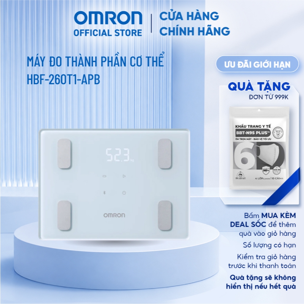 Cân Đo Thành Phần Cơ Thể OMRON HBF-260T1-APB Bluetooth Chính Hãng – Cân Điện Tử Phân Tích Mỡ Cơ Thể, BMI, Cơ Xương
