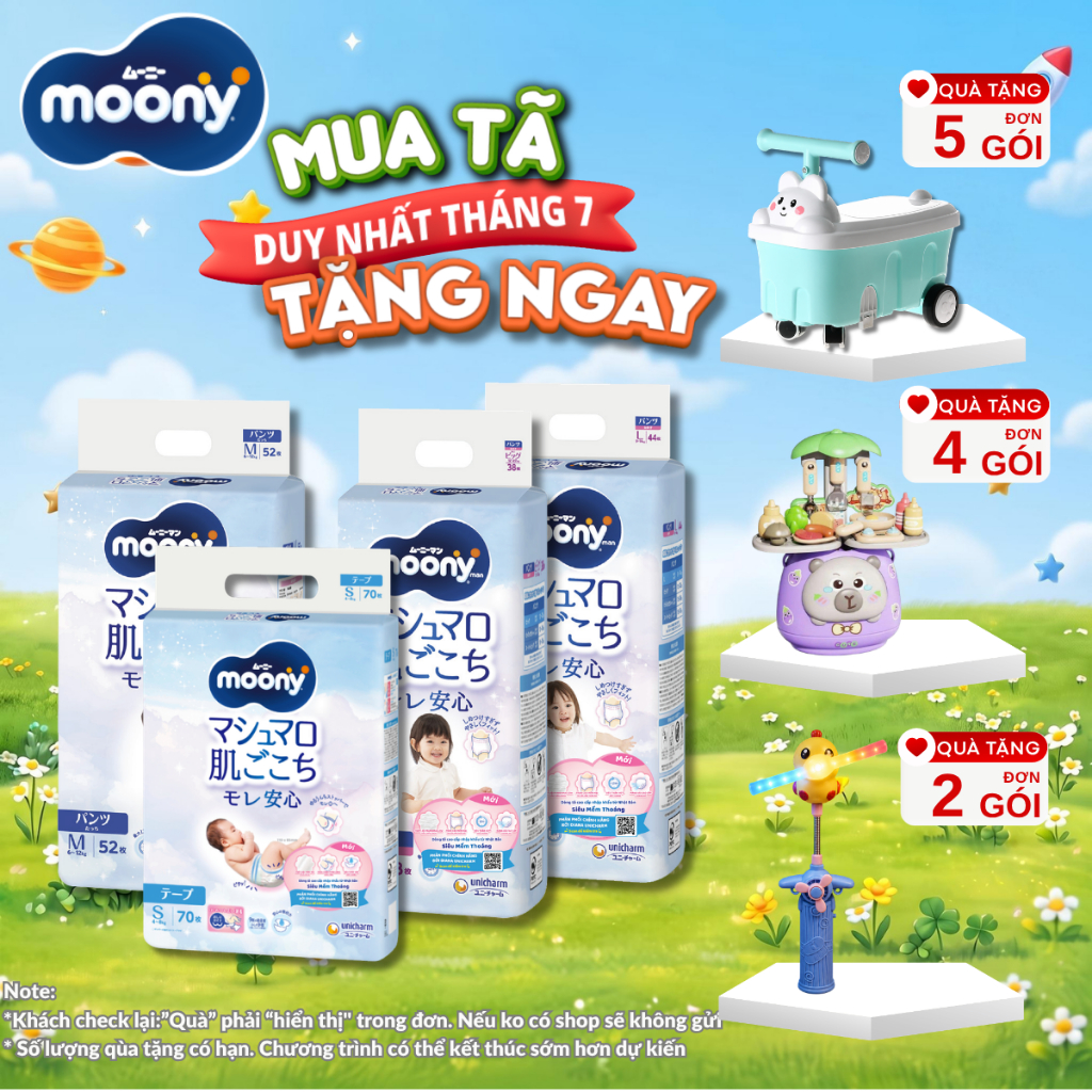 Tã MOONY XANH dán quần NB90/S84/M64/M58/L44/XL38/XXL26