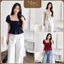 Áo Kiểu Nữ Tay Phồng Cổ Vuông Rút Dây Nhún Eo Dáng Peplum Chất Vải Nhăn Mềm Phong Cách Hàn Quốc