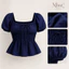 Áo Kiểu Nữ Tay Phồng Cổ Vuông Rút Dây Nhún Eo Dáng Peplum Chất Vải Nhăn Mềm Phong Cách Hàn Quốc