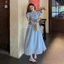 MIU.STUDIO •”Popy dress” Váy sơmi kẻ dáng dài thiết kế chiết eo tay bồng,Đầm xoè công sở pha cổ đức thanh lịch trẻ trung