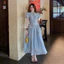 MIU.STUDIO •”Popy dress” Váy sơmi kẻ dáng dài thiết kế chiết eo tay bồng,Đầm xoè công sở pha cổ đức thanh lịch trẻ trung