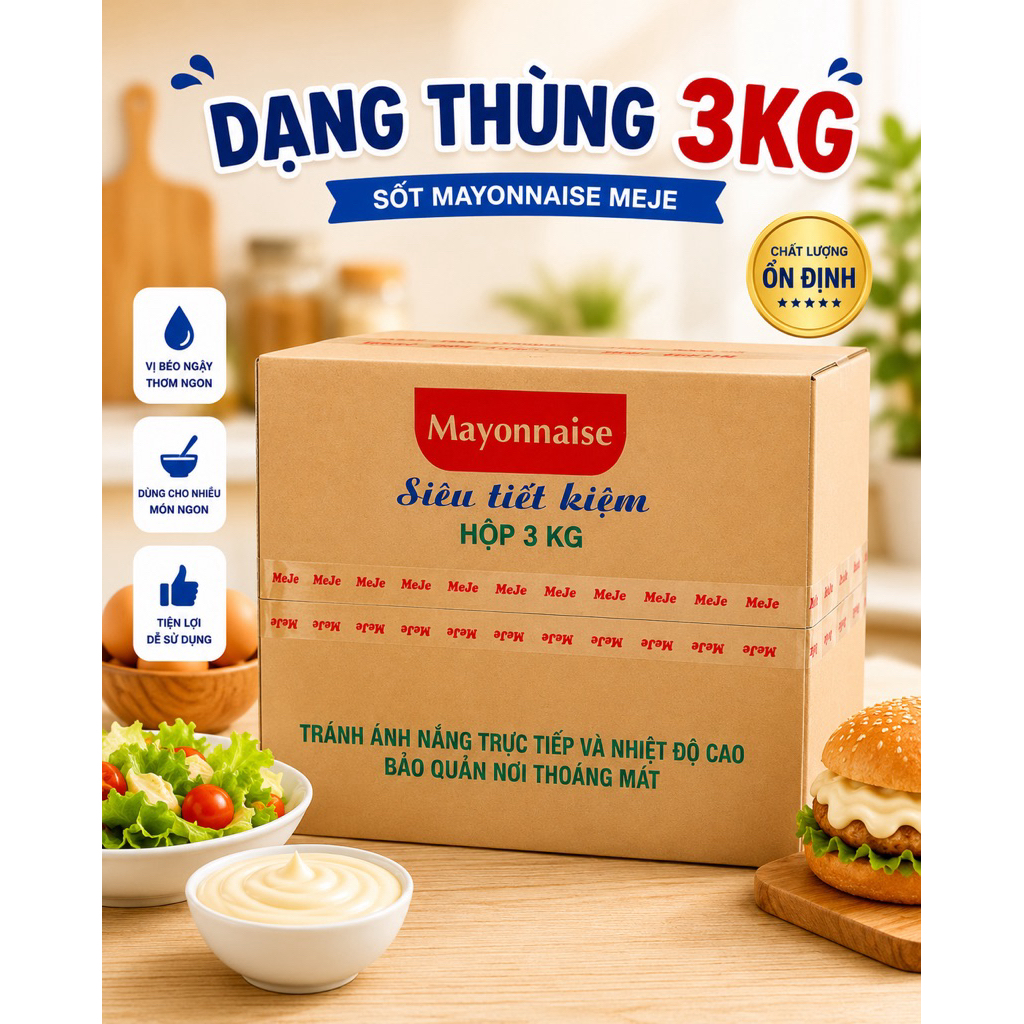 Thùng 12kg xốt Mayonnaise Meje dạng túi 3kg