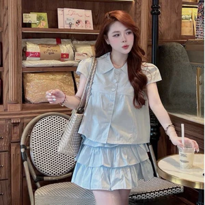 Set Áo babydoll cổ đức tay ngắn phối chân váy ngắn xếp tầng style HQ trẻ trung mặc đi chơi, cafe sang chảnh
