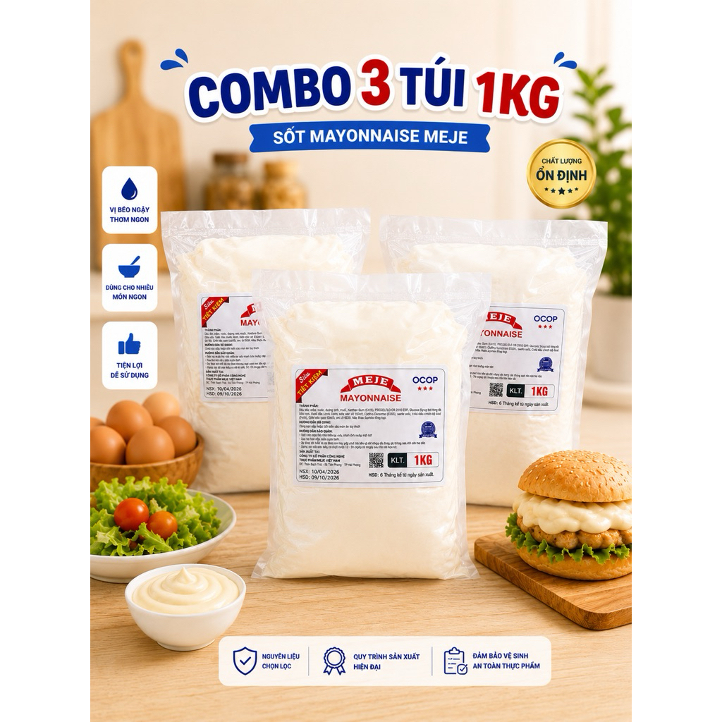 Combo 3 túi xốt Mayonnaise Meje 1kg