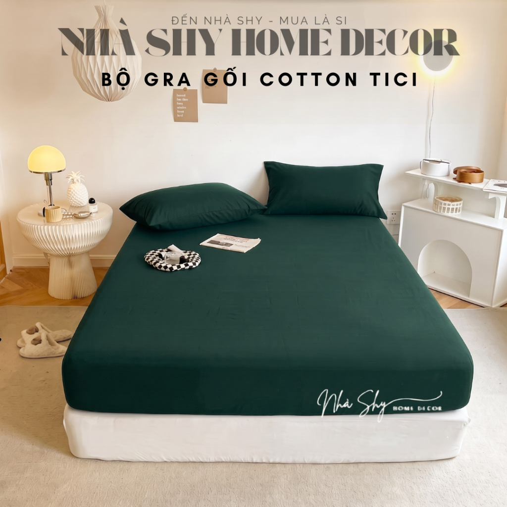 Bộ Drap Giường Và Vỏ Gối Cotton Tici Cao Cấp - Đủ Màu - Gra gối Hàn Quốc - Grap lẻ + 2 vỏ gối - Nhà Shy Home Decor