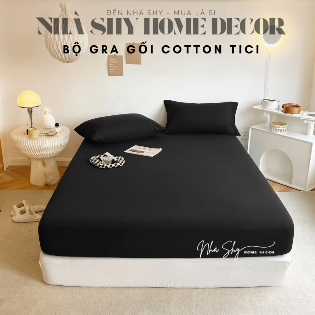 Bộ Drap Giường Và Vỏ Gối Cotton Tici Cao Cấp - Đủ Màu - Gra gối Hàn Quốc - Grap lẻ + 2 vỏ gối - Nhà Shy Home Decor