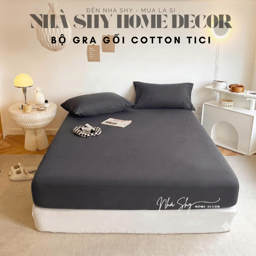 Bộ Drap Giường Và Vỏ Gối Cotton Tici Cao Cấp - Đủ Màu - Gra gối Hàn Quốc - Grap lẻ + 2 vỏ gối - Nhà Shy Home Decor