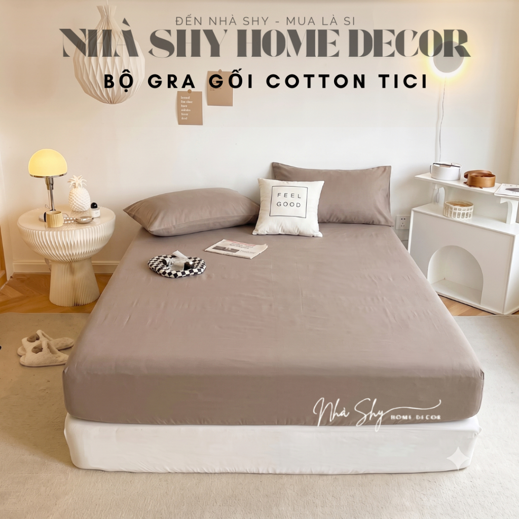 Bộ Drap Giường Và Vỏ Gối Cotton Tici Cao Cấp - Đủ Màu - Gra gối Hàn Quốc - Grap lẻ + 2 vỏ gối - Nhà Shy Home Decor