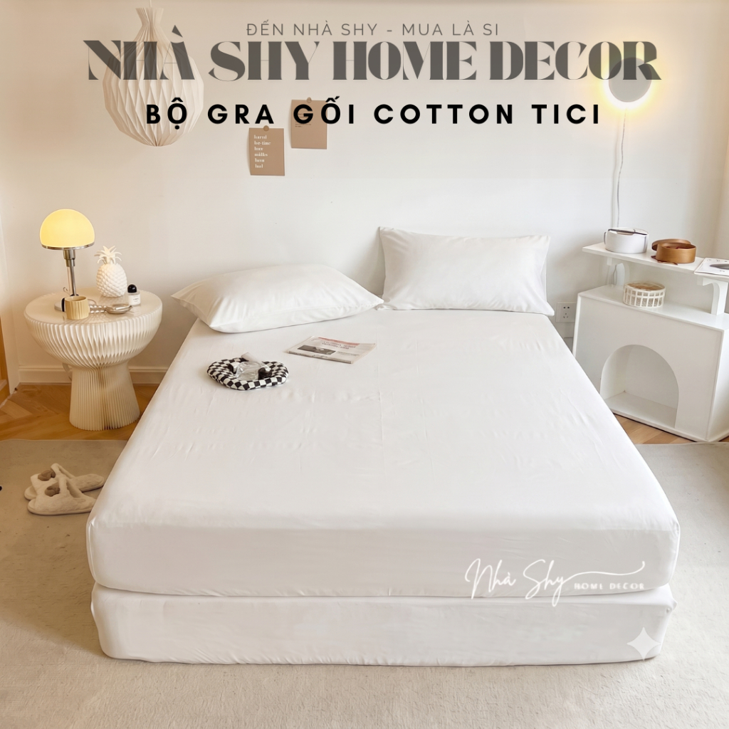 Bộ Drap Giường Và Vỏ Gối Cotton Tici Cao Cấp - Đủ Màu - Gra gối Hàn Quốc - Grap lẻ + 2 vỏ gối - Nhà Shy Home Decor