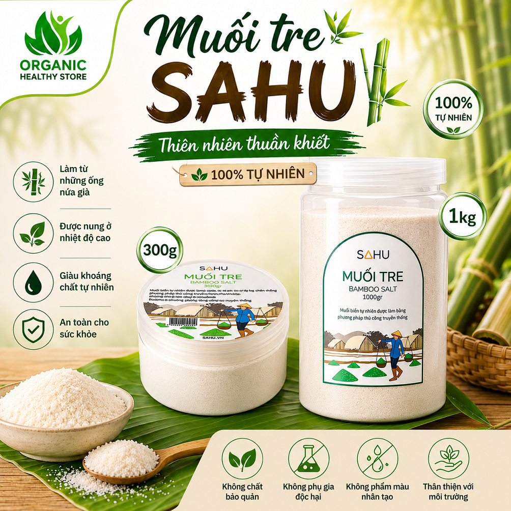 Muối tre SAHU - muối biển nung trong ống tre tươi, vị mặn dịu không chát