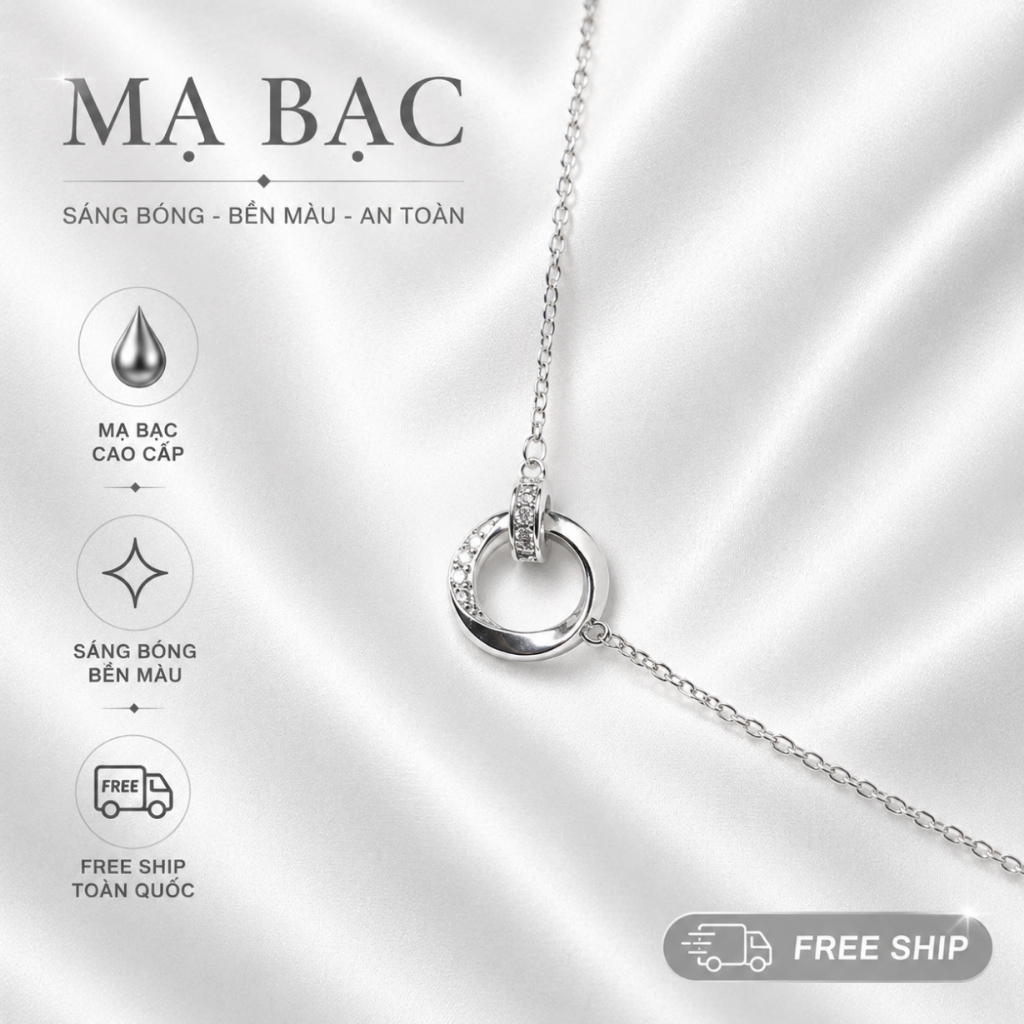 Dây Chuyền Nữ Mạ Bạc Mặt Tròn Đính Đá Zircon Cao Cấp - Vòng Cổ Bạc Thiết Kế Thanh Lịch Sang Trọng