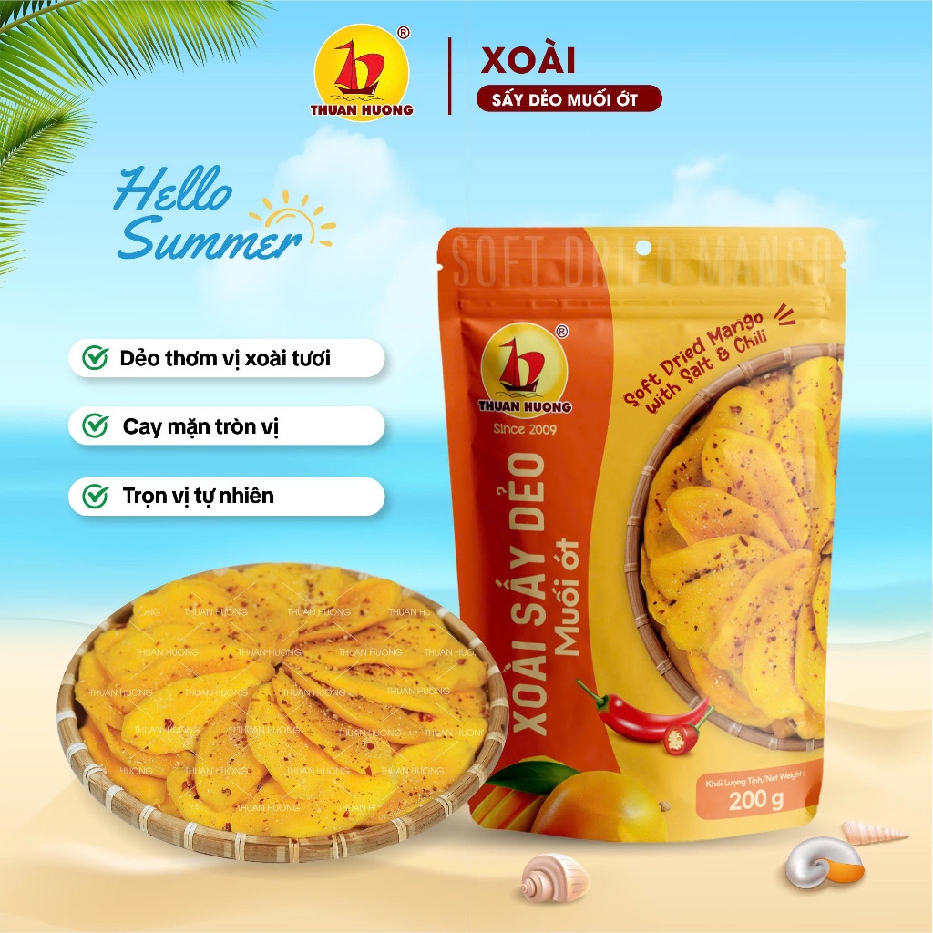 Xoài Sấy Dẻo Muối Ớt Thuận Hương 200g - Xoài sấy dẻo Vị Chua Ngọt, cay vừa, dẻo ngon