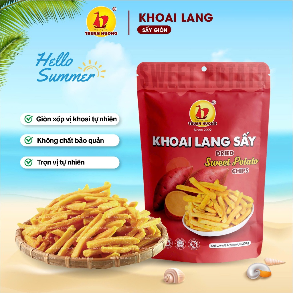 Khoai Lang Sấy Giòn Thuận Hương 200g - Khoai sấy thơm bùi - Trái cây sấy - Ăn vặt