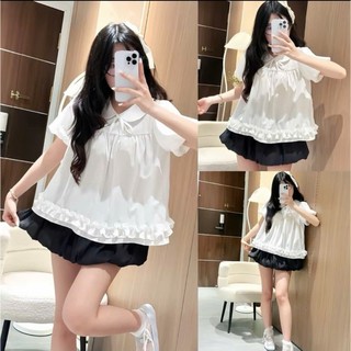 Áo babydoll tay bồng gấu bèo 1 tầng nữ tính Hàn Quốc tiểu thư, bánh bèo dễ thương