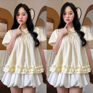 Áo babydoll tay bồng gấu bèo 1 tầng nữ tính Hàn Quốc tiểu thư, bánh bèo dễ thương
