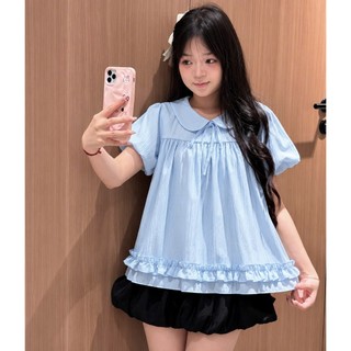 Áo babydoll tay bồng gấu bèo 1 tầng nữ tính Hàn Quốc tiểu thư, bánh bèo dễ thương