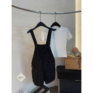 Áo Thun Trắng Mix Yếm Jean Chấm Bi