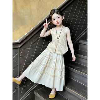 Quần áo hè cho bé gái, set đồ cho bé gái, set 3ct áo ren phối 2 dây mix chân váy dài Hàn Quốc 10-35kg Candy Kids