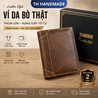 Ví da nam dáng đứng CLASIC - TH HANDMADE - Size 9.5x12cm, Nhiều Ngăn Chữ Nhật, Màu  Nâu, Bảo Hành 12 Tháng