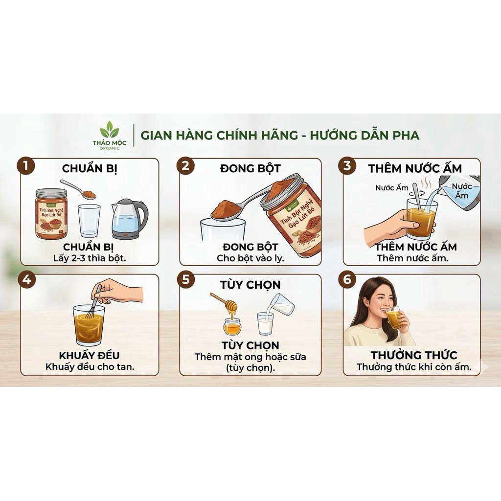 Tinh Bột Nghệ Gạo Lứt Đỏ Thân Thiện Hệ Tiêu Hoá Hũ 500g - Thảo Mộc Organic