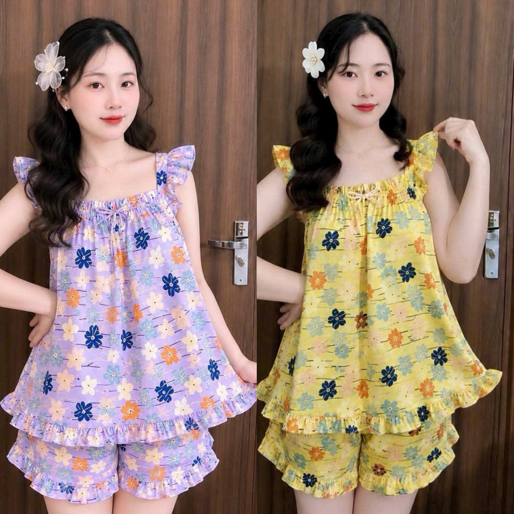 (40-63kg) Bộ Cánh Tiên Lụa 100d Đẹp Có Phối Viền Bèo Áo Và Quần - L99