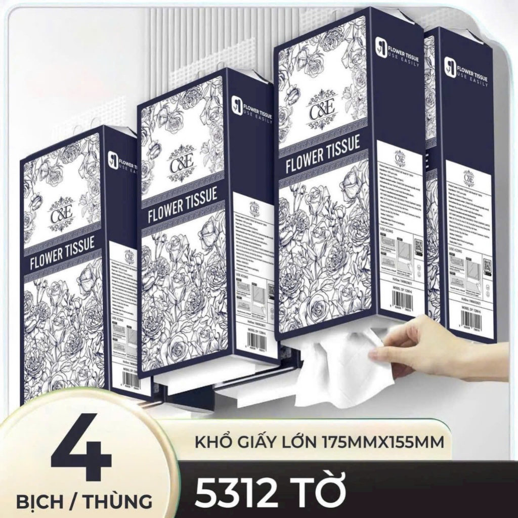 Thùng 4 túi giấy rút C&E mỗi túi 1328 tờ siêu dai nội địa trung
