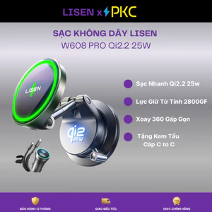 Sạc không dây cho xe hơi LISEN W608 Pro Qi2.2 25W giác hút chân không xoay 360°