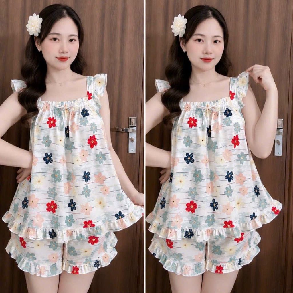 (40-63kg) Bộ Cánh Tiên Lụa 100d Đẹp Có Phối Viền Bèo Áo Và Quần - L99