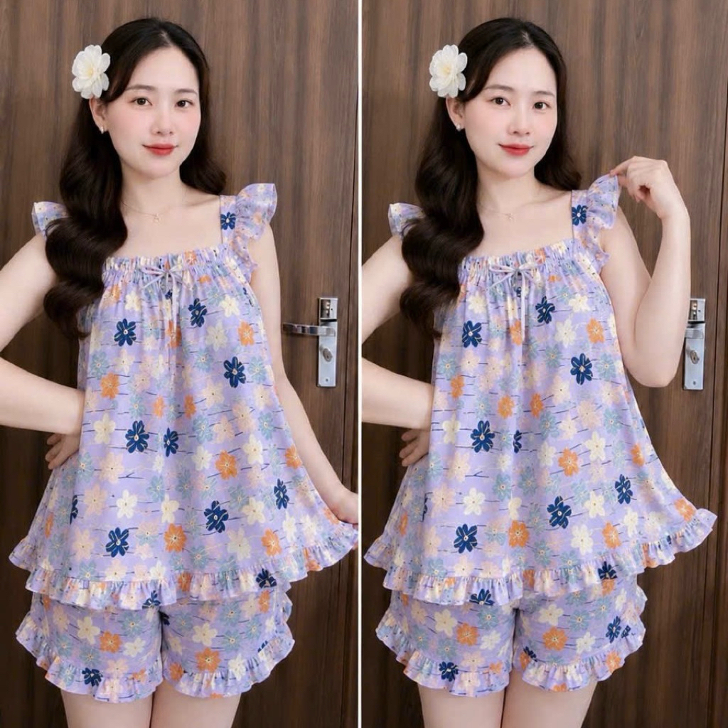 (40-63kg) Bộ Cánh Tiên Lụa 100d Đẹp Có Phối Viền Bèo Áo Và Quần - L99