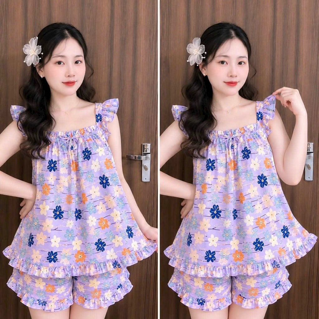 (40-63kg) Bộ Cánh Tiên Lụa 100d Đẹp Có Phối Viền Bèo Áo Và Quần - L99
