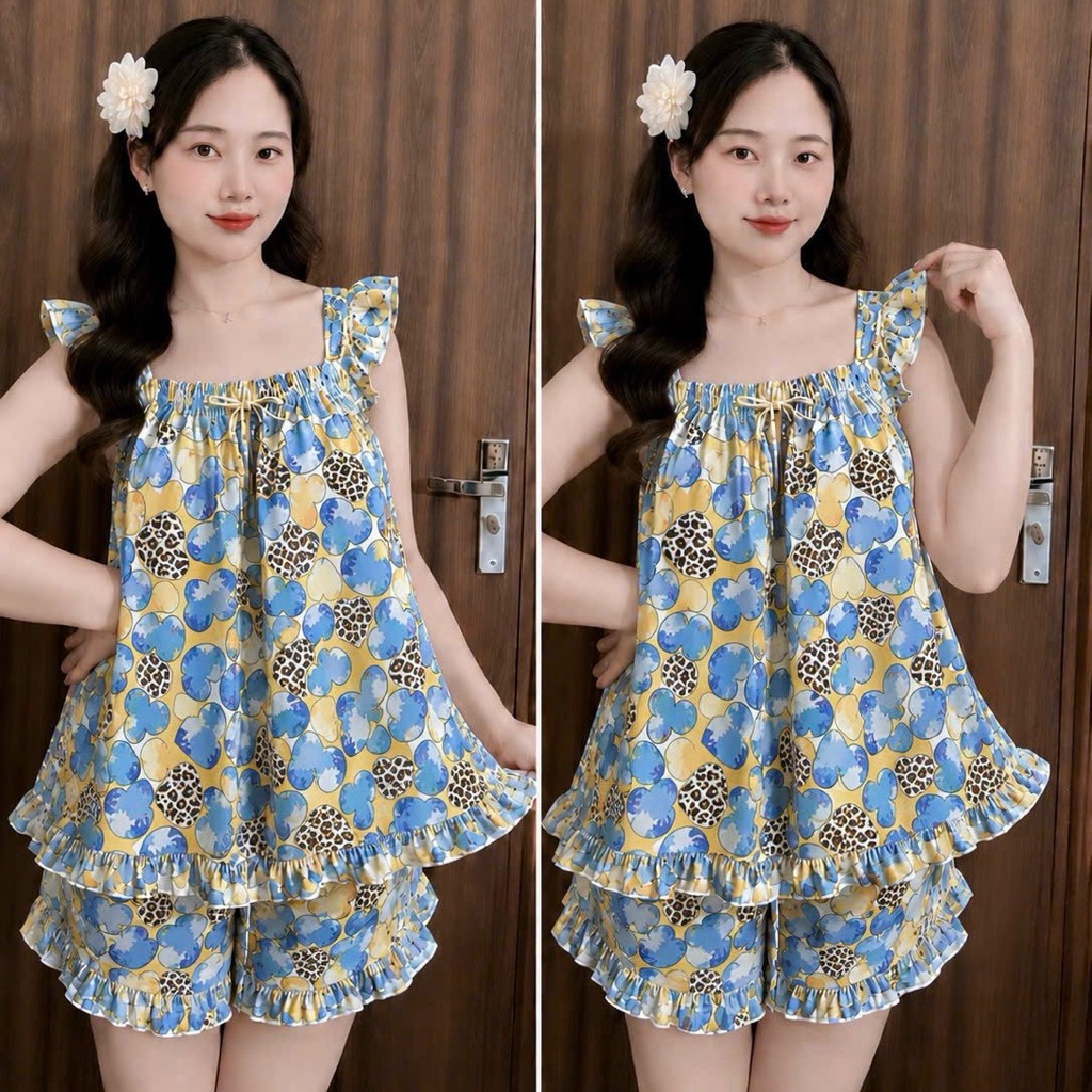 (40-63kg) Bộ Cánh Tiên Lụa 100d Đẹp Có Phối Viền Bèo Áo Và Quần - L99