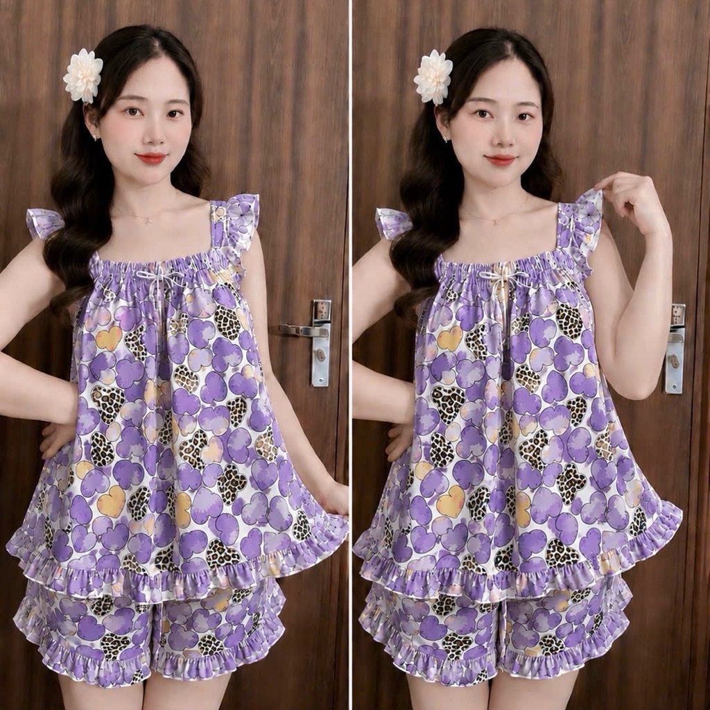 (40-63kg) Bộ Cánh Tiên Lụa 100d Đẹp Có Phối Viền Bèo Áo Và Quần - L99