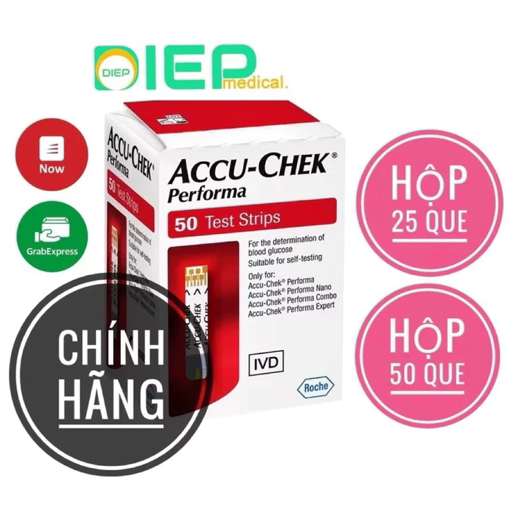 ACCU-CHEK PERFORMA hộp 25 que hoặc 50 que - Que thử đường huyết dùng cho máy Accu Chek Performa, test tiểu đường
