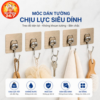 Combo 10-50 Móc Dán Tường Inox 304 Không Khoan Chịu Lực 5kg - Móc Treo Tường Chống Gỉ Chống Nước