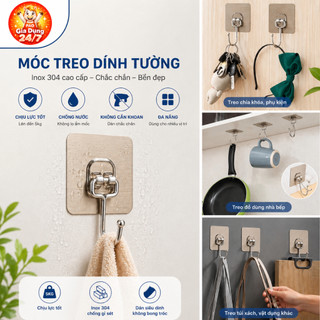 Combo 10-50 Móc Dán Tường Inox 304 Không Khoan Chịu Lực 5kg - Móc Treo Tường Chống Gỉ Chống Nước