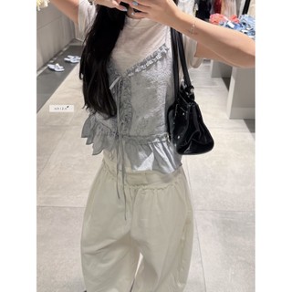 𝐄𝐲𝐞𝐥𝐞𝐭 𝐓𝐨𝐩 - Áo kiểu nữ, Áo 2 dây cổ V phối ren nơ nhien.official NAS00065