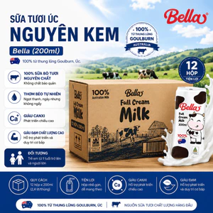 Combo 12 Hộp Sữa Tươi Nguyên Kem Bella Úc 200ml Chính Hãng Sữa Bò Tươi Nhập Khẩu Vị Thơm Béo