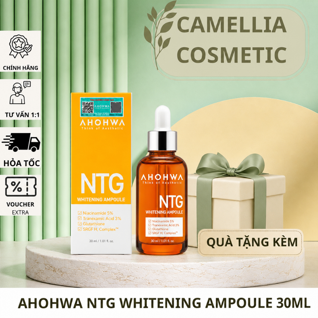 [ĐẠI LÝ CHÍNH HÃNG]Tinh chất dưỡng trắng, mờ thâm nám Ahohwa Whitening Ampoule NTG