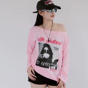 Áo Thun Nữ Tay Dài Oversize Form Rộng In Hình Cô Gái Ulzzang Cotton Mềm Co Giãn Mặc Đi Chơi - Lanora Boutique